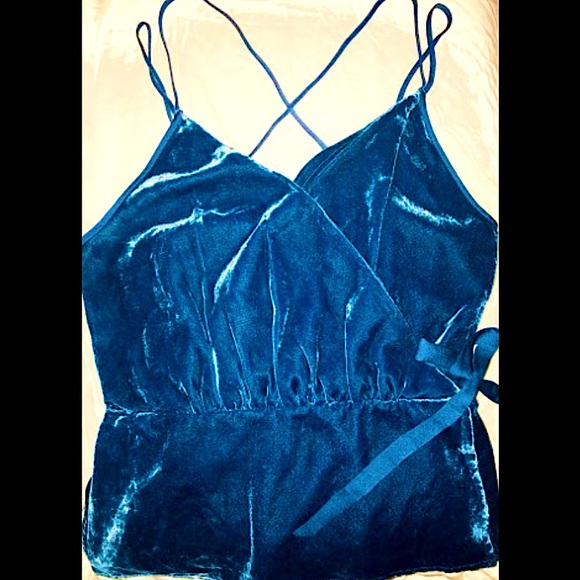 Express Velvety Luxe Ribbon-Wrapped Cami in Teal & Cross Strapped Back XS-M NWT - Picture 7 of 7